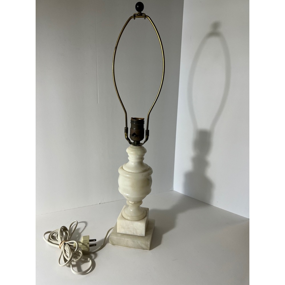Vintage Carved Alabaster Table Lamp Neoclassical Urn Style Cream Stone Base 22"